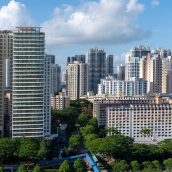 aerial shot city buildings toa payoh singapore blue sky